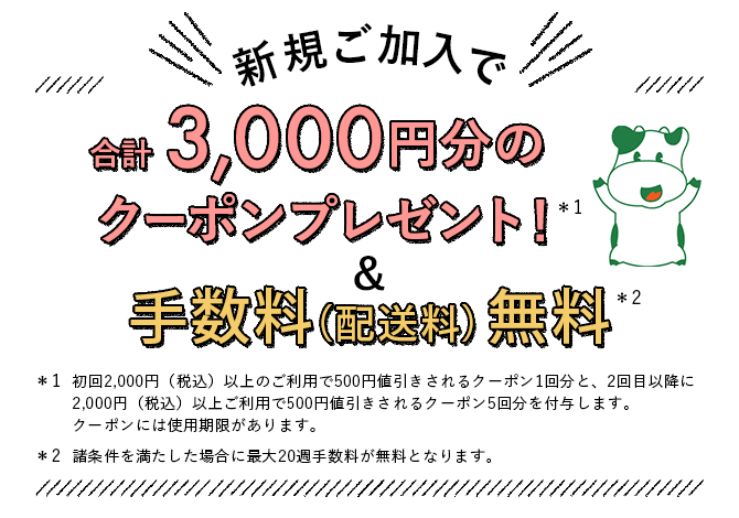 新規Web加入で合計3,000円分のクーポンプレゼント！