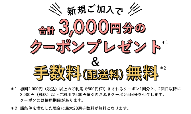新規Web加入で合計3,000円分のクーポンプレゼント！