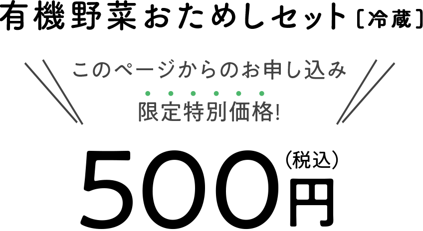 有機野菜おためしセット[冷蔵] このページからのお申し込み限定特別価格! 500円（税込）